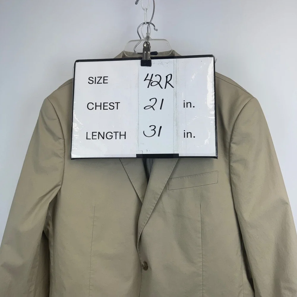 Flynt Bourne Mens 42R Blazer Tan Khaki 100%‎ Cotton 2 Button Sport Coat Jacket
